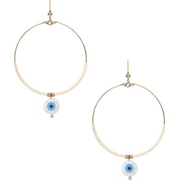 Seed Bead Evil Eye Dangle Round Earring - Picture 2 of 3